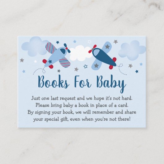 Airplane Stars Clouds Baby Shower Book Request エンクロージャーカード (正面)