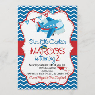 Airplane theme birthday invitation for boys 招待状