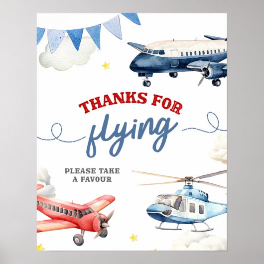 Airplane Theme Birthday Thank You Custom Sign ポスター (正面)