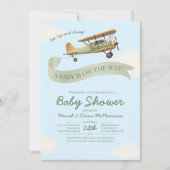 Airplane Vintage Baby Shower Invitation 招待状 (正面)