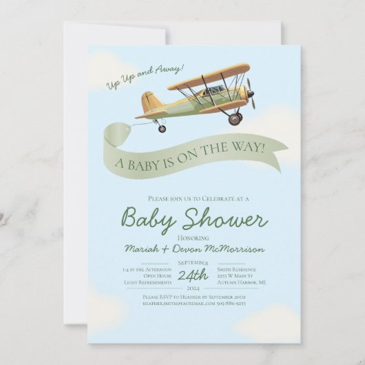 Airplane Vintage Baby Shower Invitation 招待状 (正面)