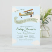 Airplane Vintage Baby Shower Invitation 招待状 (スタンド正面)