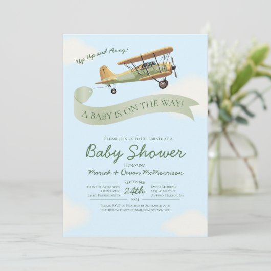 Airplane Vintage Baby Shower Invitation 招待状 (スタンド正面)