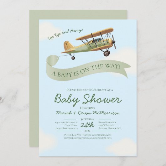Airplane Vintage Baby Shower Invitation 招待状 (正面/裏面)