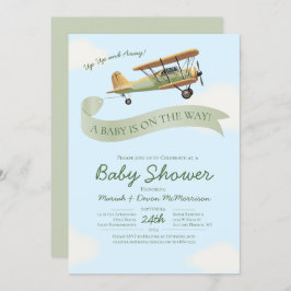 Airplane Vintage Baby Shower Invitation 招待状