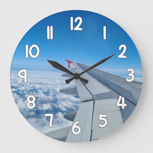 Airplane Wing Wall Clock – Blue Sky Travel Aviatio ラージ壁時計 (正面)