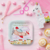 Airplane with Cityscape In-Flight Snacks Birthday ペーパープレート (パーティー)