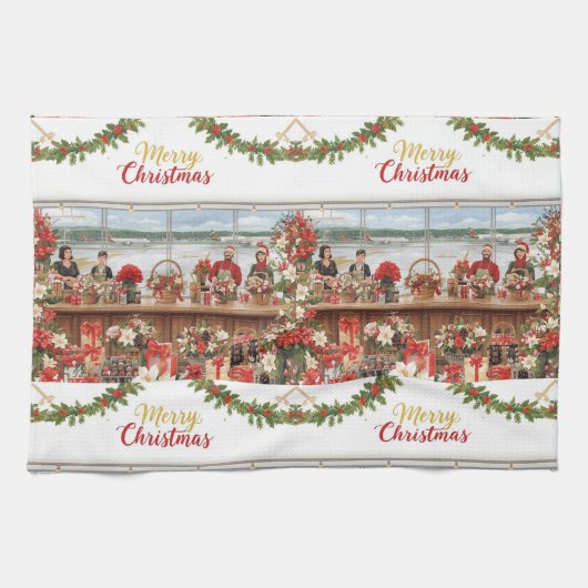 Airport Christmas Themed for Aviation Gifts キッチンタオル (横)