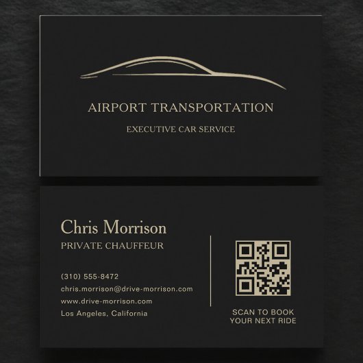 Airport Transportation QR Code Black & Gold 名刺