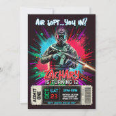 Airsoft Birthday Invitation | Action-Packed Invite 招待状 (正面)