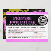 Airsoft 'Prepare for Battle' 5 x 7軍隊ピンク 招待状 (正面/裏面)