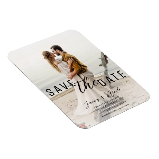 Airy白いオーバーレイ写真の保存結婚日付 マグネット (右側)