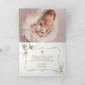 Airy緑の白い花フォトボーイ《キリスト教》洗礼式や命名式 サンキューカード (内部)