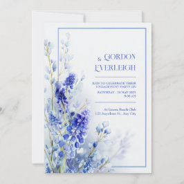 Airy Blue Muscari Watercolor Floral Frame Wedding 招待状