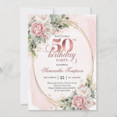Airy Blush Watercolor 50th Birthday Invitation 招待状 (正面)