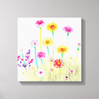 Airy Bright Neon Dandelions&Daisies Minimalist art キャンバスプリント