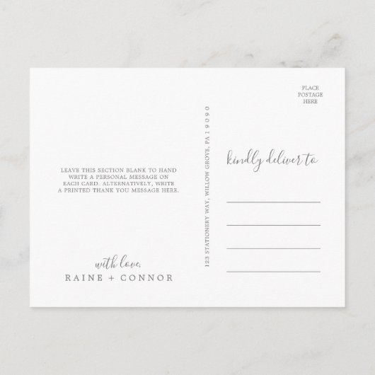 Airy Greeneryと金ゴールドリーフありがとうはがき ポストカード (裏面)