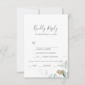 Airy Greeneryと金ゴールドリーフのメニュー選択RSVPカード 出欠カード (正面)