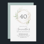 Airy Greeneryと金ゴールドリーフ40th Birthday 招待状<br><div class="desc">この風通しの良い緑と金ゴールドの葉40歳の誕生日の招待は、誕生日パーティーにモダン最適である。植物性エレガントデザインは、光と風通しの良い水色のユーカリを特徴とし、金ゴールドグリッターをアクセントお洒落した葉。</div>