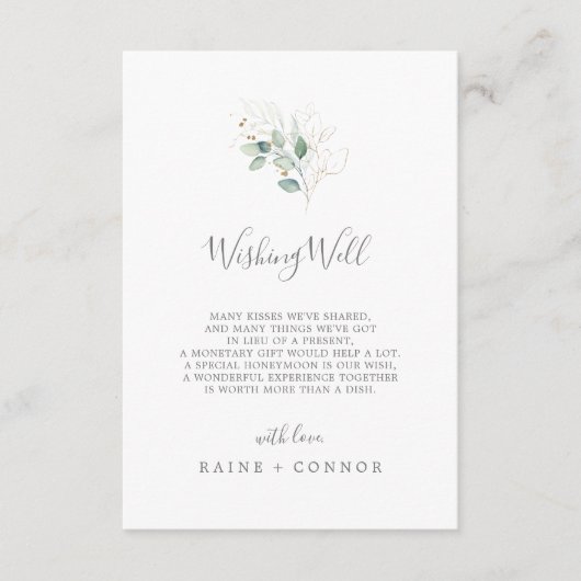 Airy Greeneryと金ゴールド結婚のWishing Well Card エンクロージャーカード (正面)