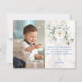 Airy Greenery大理石フォトボーイ金ゴールドバプテスマ サンキューカード (正面)