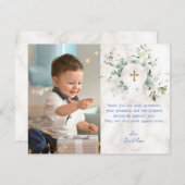Airy Greenery大理石フォトボーイ金ゴールドバプテスマ サンキューカード (正面/裏面)