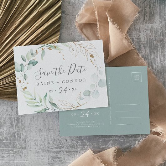 Airy Greenery Horizontal日付はがきを保存 インビテーションポストカード