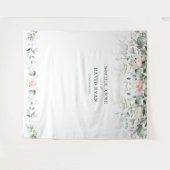 Airy Greenery Pinkフローラ金ゴールド結婚のフォトプロップ タペストリー (正面(横))