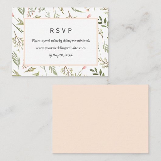 Airy Pink wilflowers Wedding RSVP Online Website 名刺 (正面/裏面)