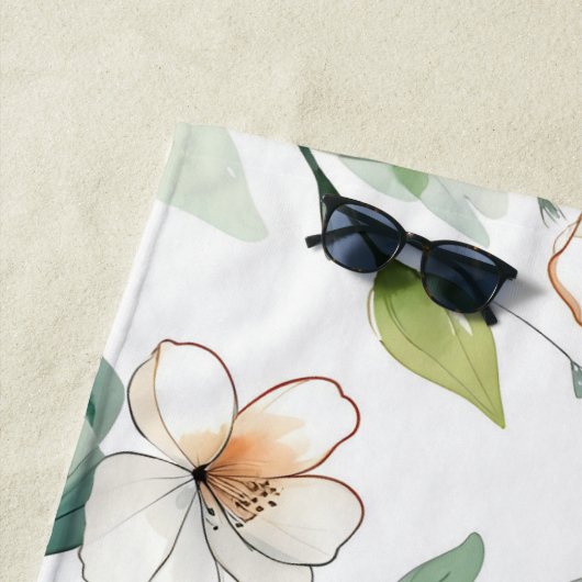 Airy White Flowers Greenery Pattern Blossom Floral ビーチタオル (インサイチュ)
