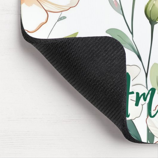 Airy White Flowers Greenery Pattern Blossom Floral マウスパッド (コーナー)