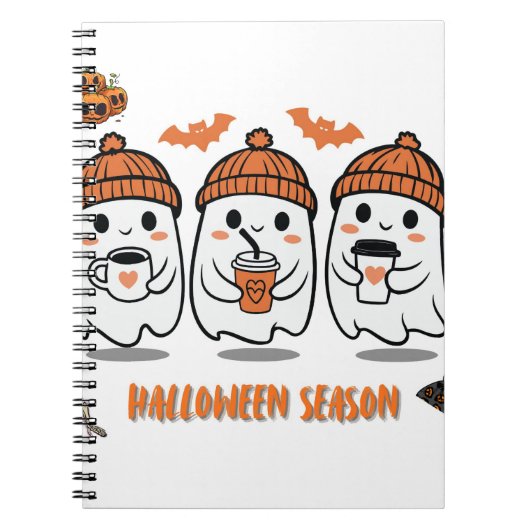 aison Halloween – fantômes café mignons ノートブック (正面)