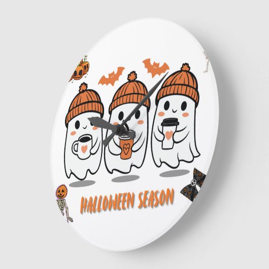 aison Halloween – fantômes café mignons ラージ壁時計 (傾斜)