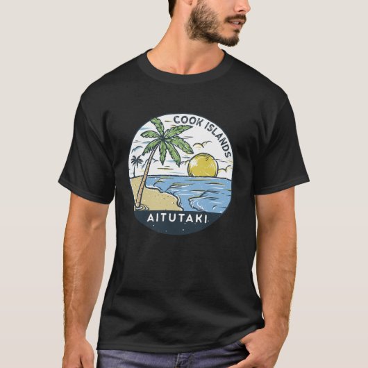 Aitutaki Cook Islands Illustrated Ocean Vintage Tシャツ (正面)