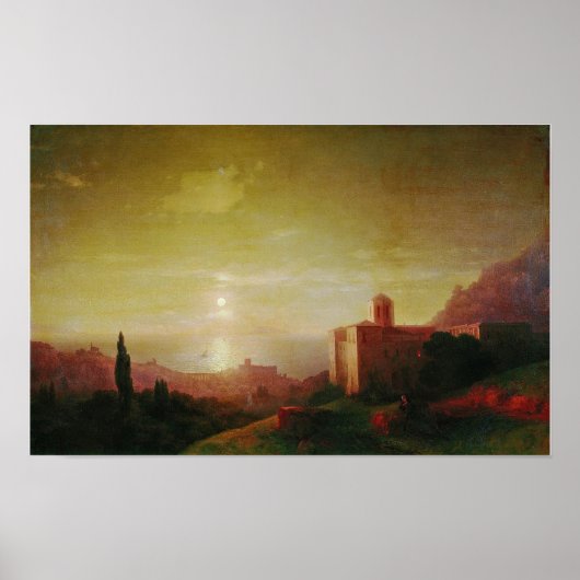 Aivazovsky - クリミアの海岸の月夜 ポスター (正面)