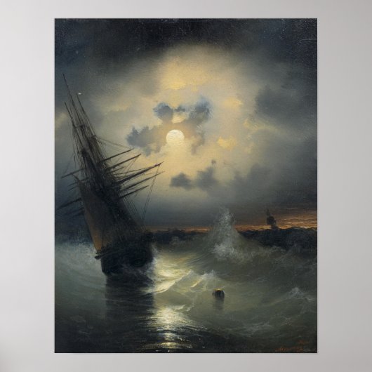 Aivazovsky - 月光の荒海を航行する帆船 ポスター (正面)