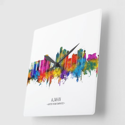 Ajman UAE Skyline スクエア壁時計 (傾斜)