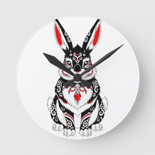 Akai Yokai Rabbit – Japanese Spirit Guardian in B ラウンド壁時計 (正面)