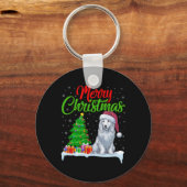 Akbash犬クリスマスツリーのライトおもしろいクリスマスAkbash キーホルダー (正面)