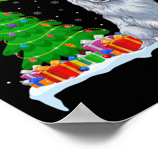 Akbash犬クリスマスツリーのライトおもしろいクリスマスAkbash ポスター (角)