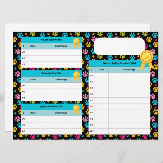 AKC標準アジリティのマスタータイトルトラッカーカード (正面/裏面)