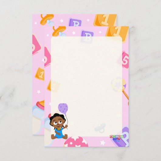 Akiliと私の赤ちゃんシャワー エンクロージャーカード (正面/裏面)