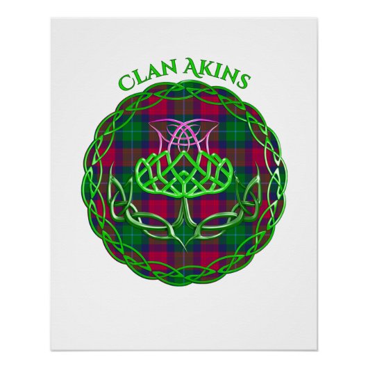 Akins Scottish Tartan Celtic Thistle ポスター (正面)