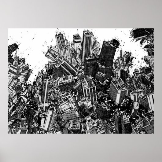 Akira cyberpunk city explosionマンガストリップ ポスター (正面)