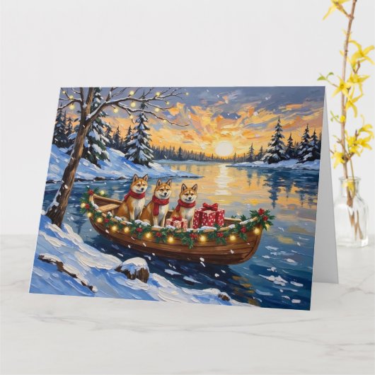Akita Christmas Boat Holiday カード (黄色い花)