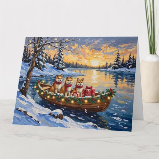 Akita Christmas Boat Holiday カード (正面)
