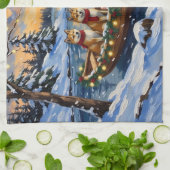 Akita Christmas Boat Holiday キッチンタオル (折り畳み)