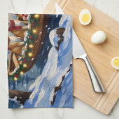 Akita Christmas Boat Holiday キッチンタオル (四つ折り)