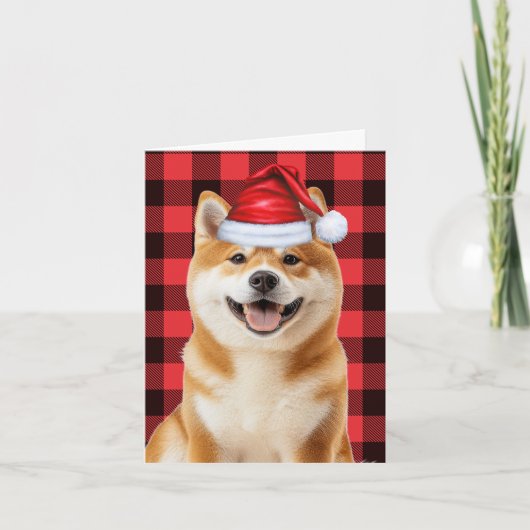 Akita Christmas Dog Red Buffalo Plaid Christmas シーズンカード (正面)
