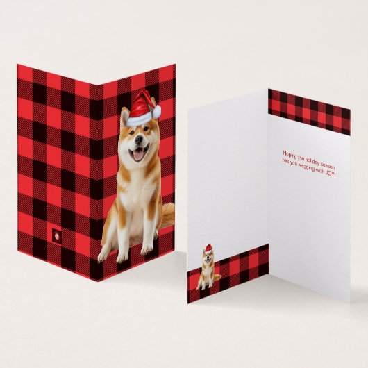 Akita Christmas Dog with Holiday Red Buffalo Plaid (内部&外部)